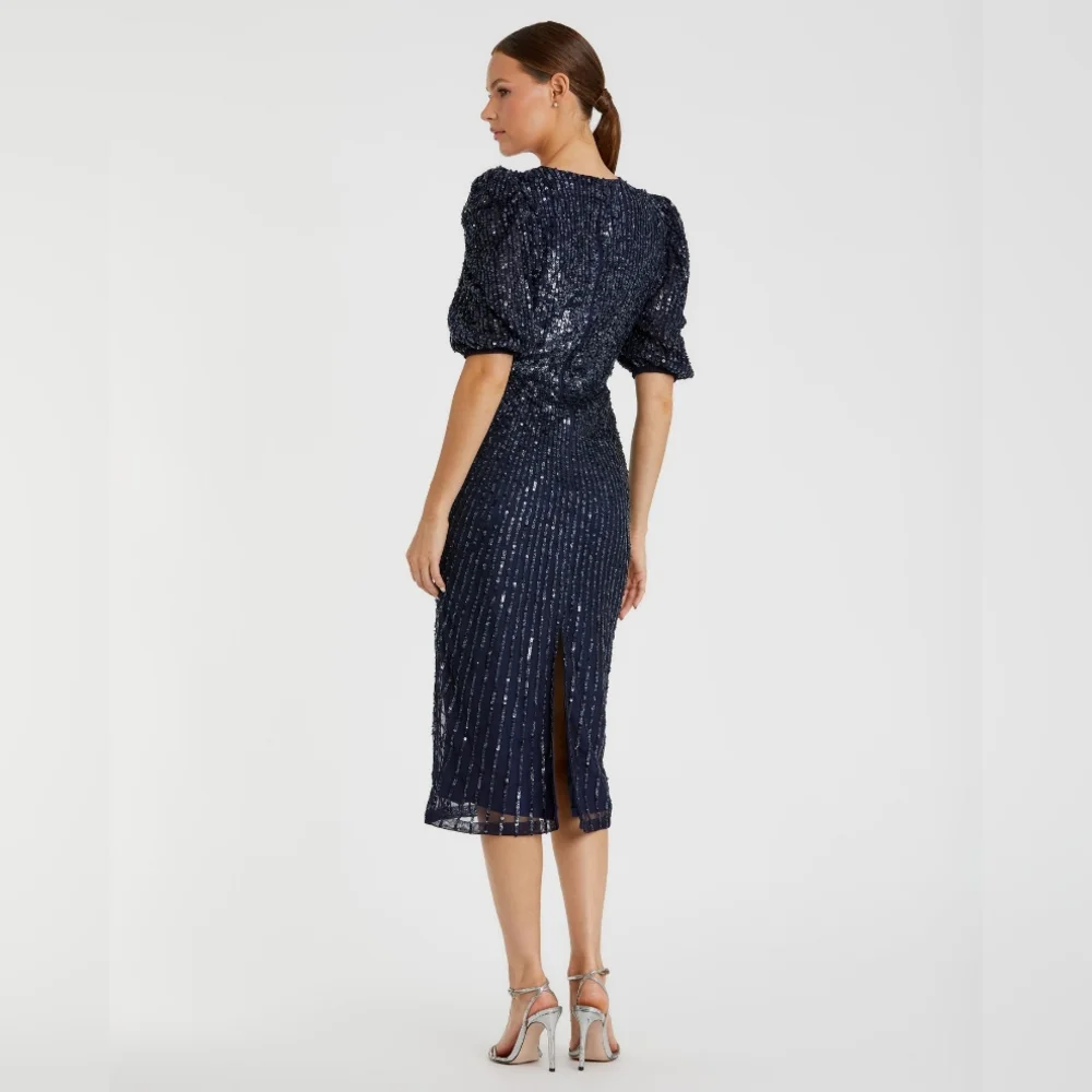 Like new Sz 10 Mac Dugal Sequined V Neck Short Sleeve Midi Dress - Picture 14 of 17